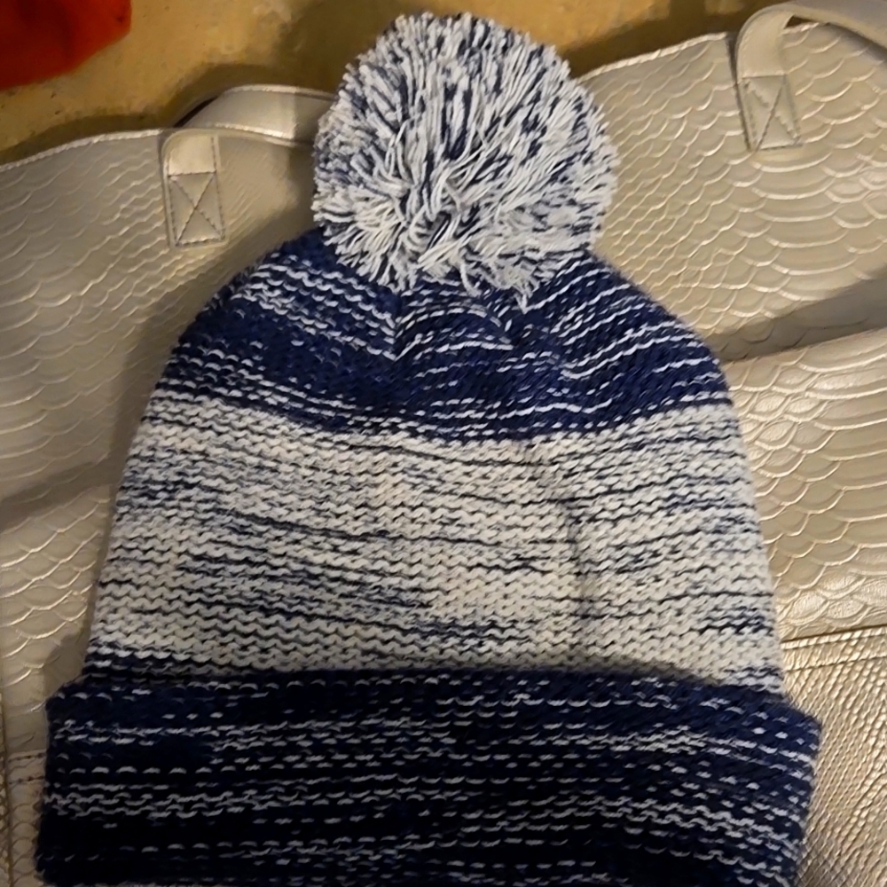 ❄️ NWT Blue and white acrylic beanie with pom